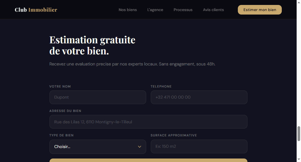 Redesigned property valuation form with five fields and one gold button