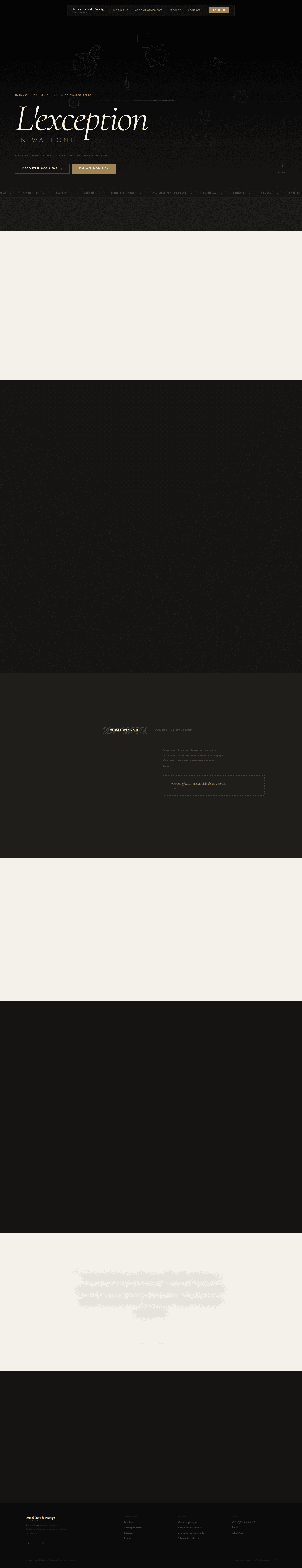 A redesign direction for a luxury real estate agency: charcoal background, elegant serif hero, restrained gold accent CTAs, one clear primary action